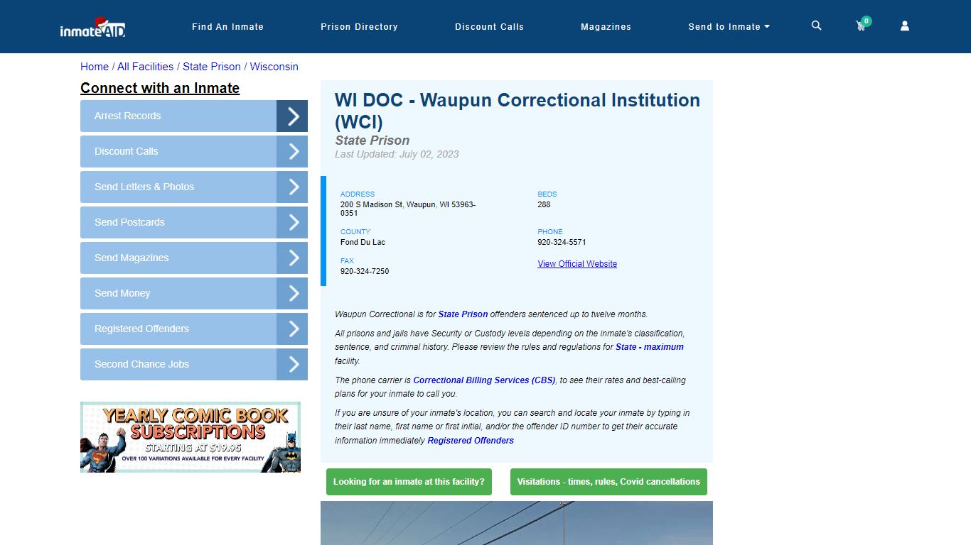 WI DOC - Waupun Correctional Institution (WCI) & Inmate Search ...