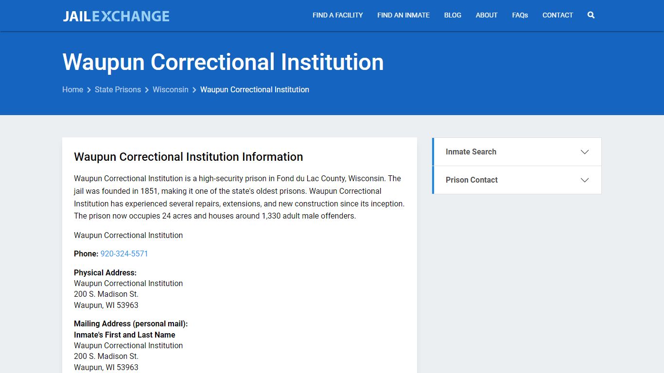 Waupun Correctional Institution Inmate Search, WI - Jail Exchange