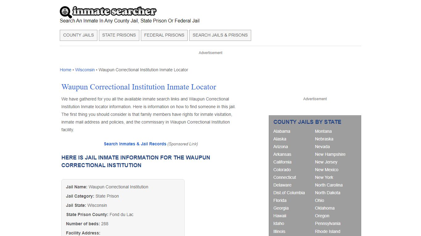 Waupun Correctional Institution Inmate Locator - Inmate Searcher
